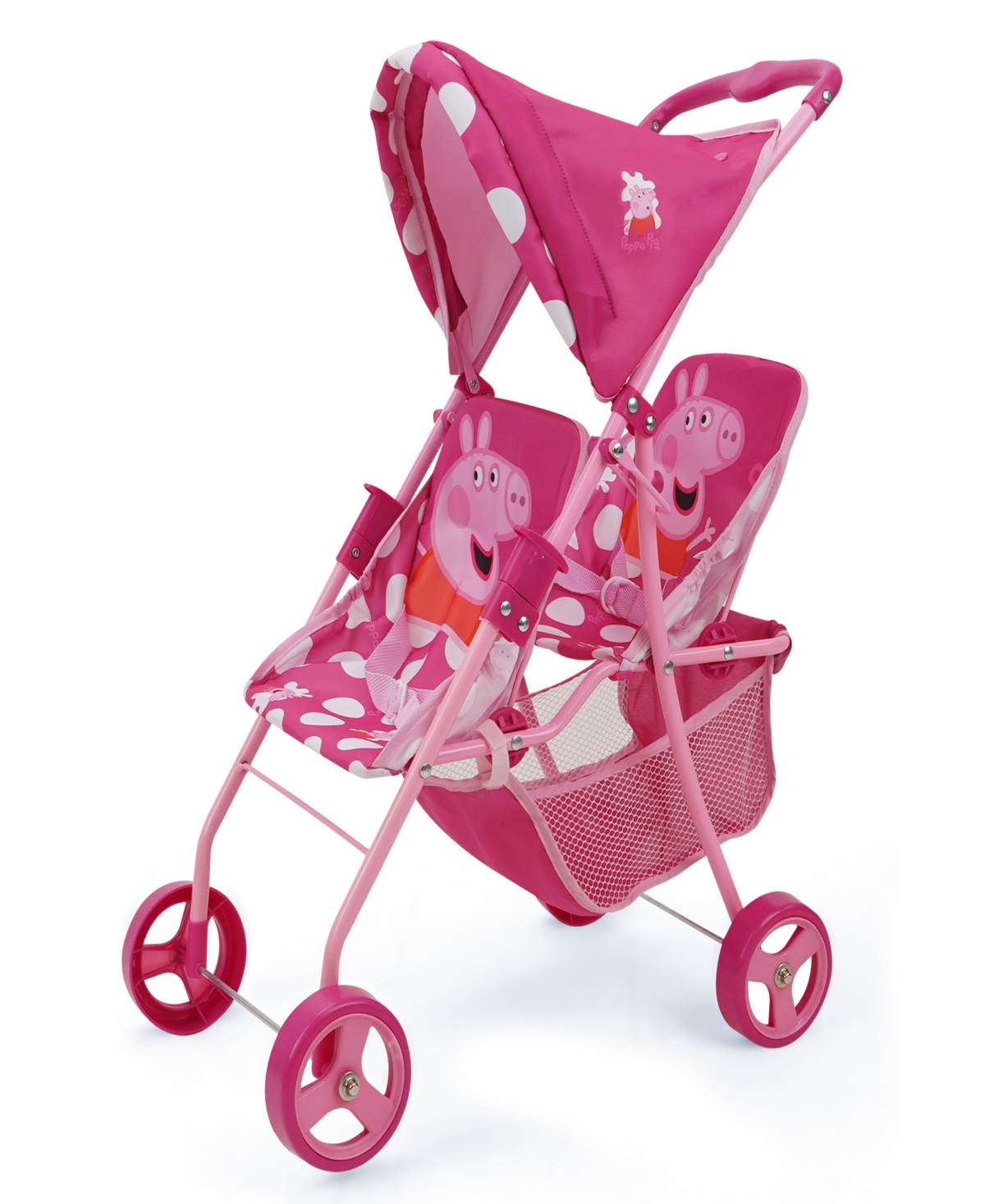 Peppa Pig Kids' Pink And White Dots Doll Twin Stroller In Multi