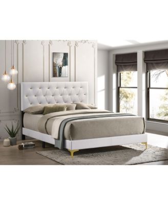 Kendall 49.25" Asian Hardwood Tufted Upholstered Panel Queen Bed