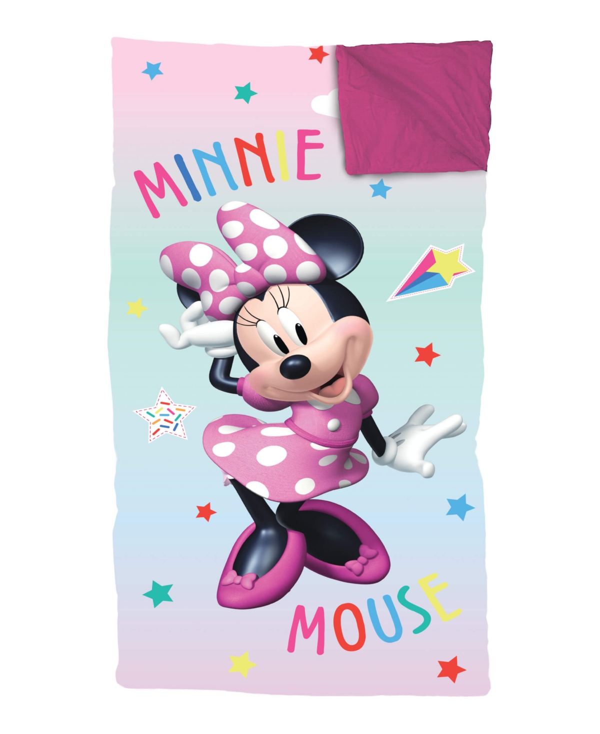 Jay Franco Minnie Mouse Boutique Minnie Rainbow Slumber Bag, Sack, 54" X 27" In Pink