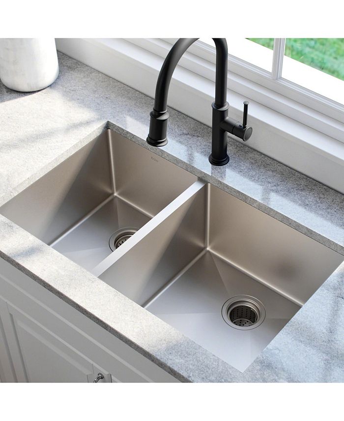 Kraus Standart PRO 33 in. 16 Gauge Undermount 40/60 Double Bowl Stainless Steel Kitchen Sink