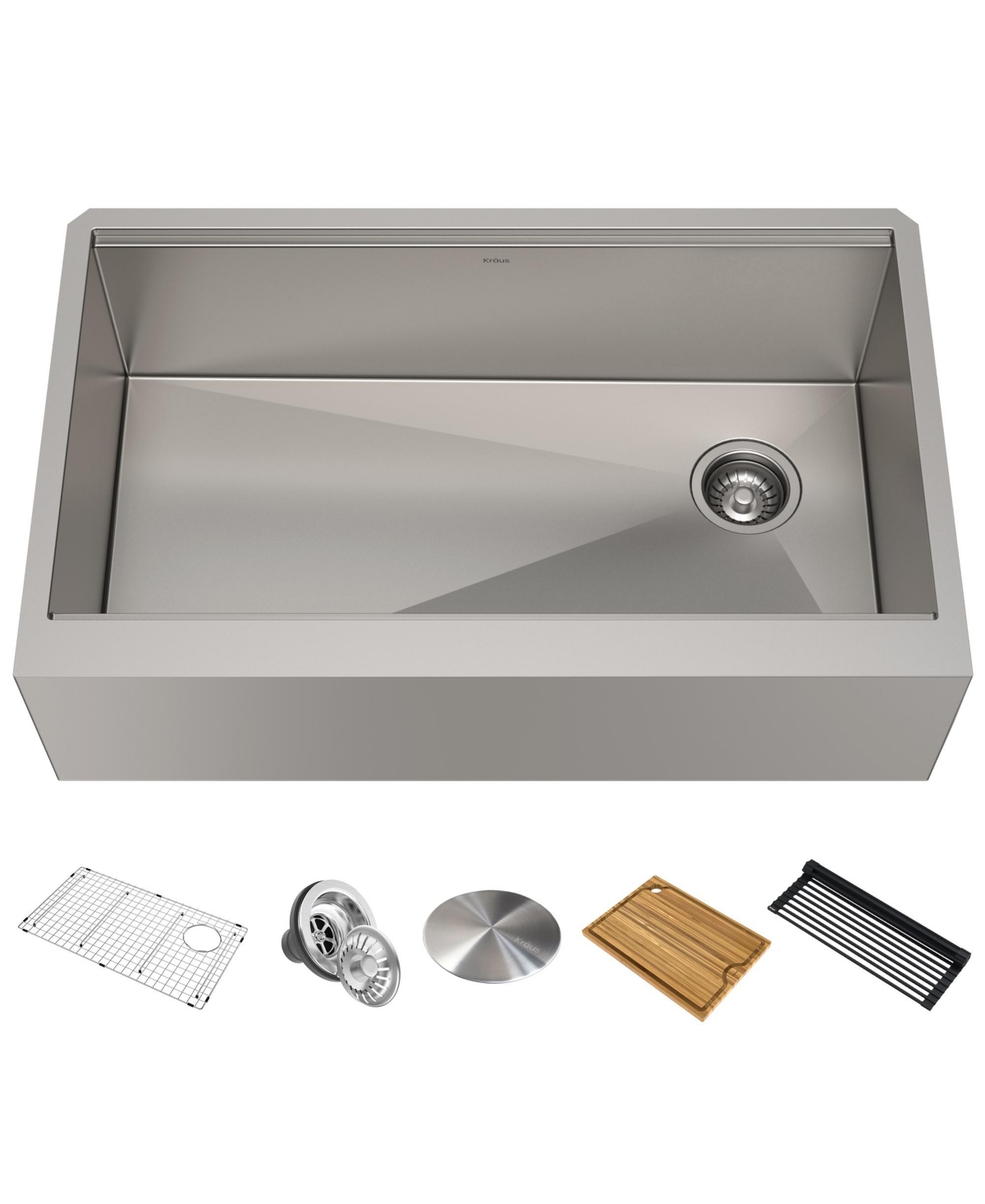 Kore 33 in. Workstation Farmhouse Flat Apron Front 16 Gauge Single Bowl Stainless Steel Kitchen Sink with Accessories - Stainless steel