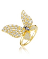Ra 14K Gold Plated Black Cubic Zirconia Butterfly Ring - Gold