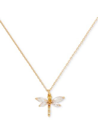 kate spade new york - Gold-Tone Cubic Zirconia Dragonfly Mini Pendant Necklace, 16" + 3" extender