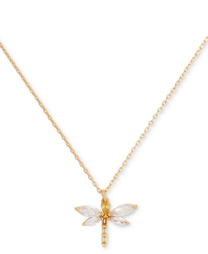 kate spade new york Gold-Tone Cubic Zirconia Dragonfly Mini Pendant Necklace,  16