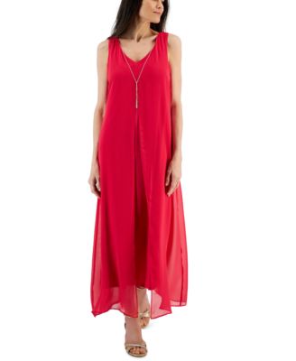 JM Collection - Women's Chiffon Necklace Maxi Dress