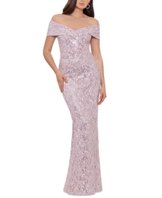 XSCAPE - Petite Sequined Lace Off-The-Shoulder Gown