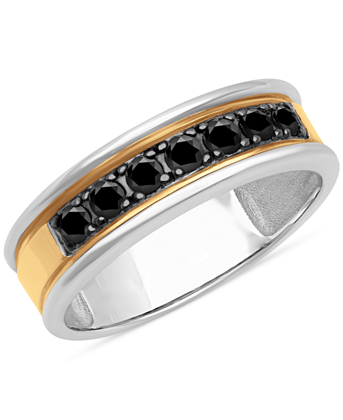 Macy's Men's Black Sapphire Band (3/4 Ct. T.w.) In Sterling Silver & 18k Gold-plate