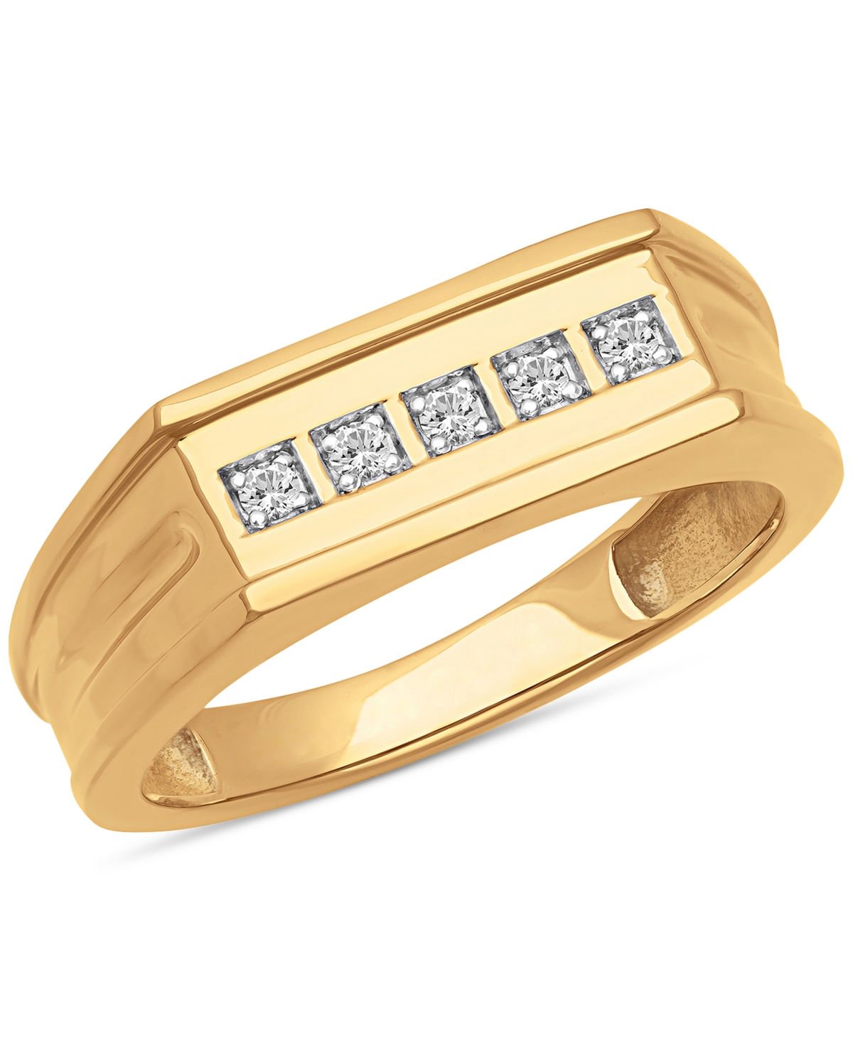 Macy's Men's Diamond Squared Band (1/10 Ct. T.w.) In 18k Gold-plated Sterling Silver In Gold Over Silver