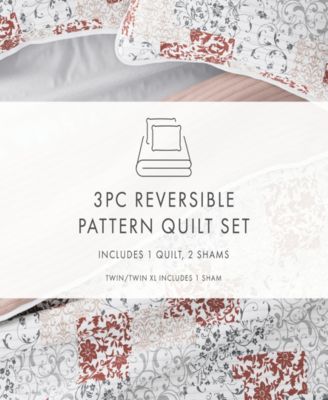 Scrolled Patchwork Reversible 3-Pc. Lightweight Quilt Set, Full/Queen