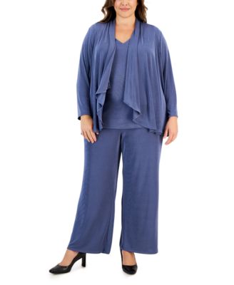 Kasper - Plus Size Knit High-Low Shrug, Knit V-Neck Cami, & Knit Pull On Pants