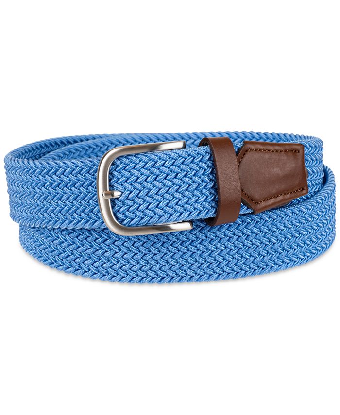 Club Room Men's Stretch Comfort Braided Belt with Faux-Leather Trim ...