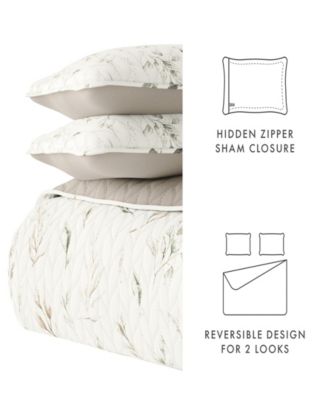 Watercolor Leaves and Stripe Reversible 2-Pc. Lightweight Quilt Set, Twin/Twin XL