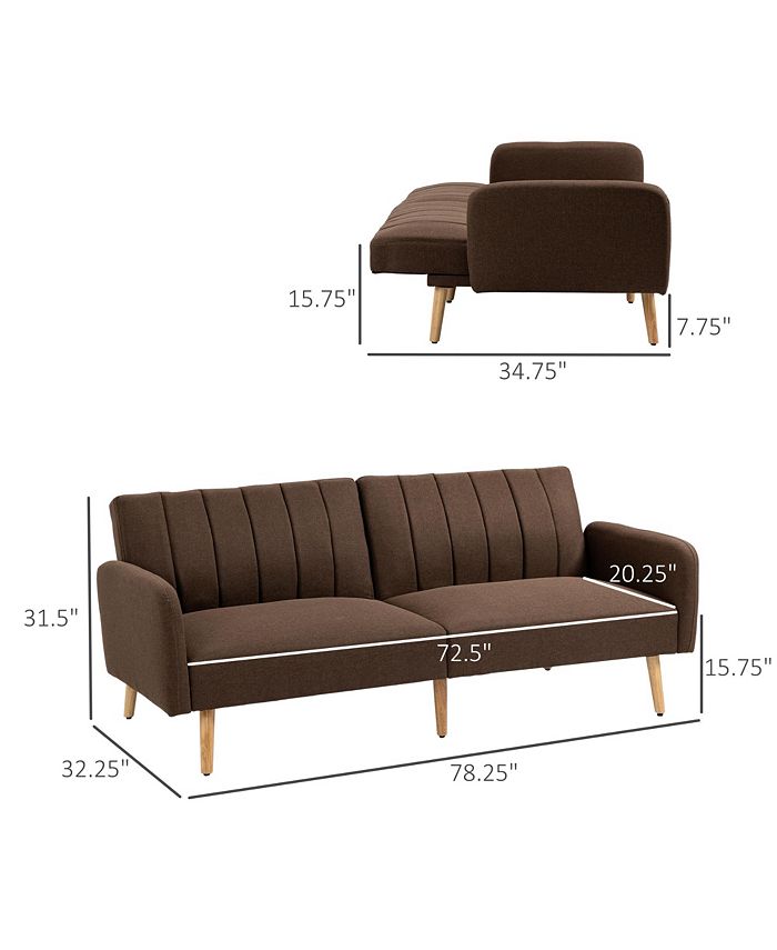 Two Seater Sofa Bed, Convertible Futon Couch Bed, Linen