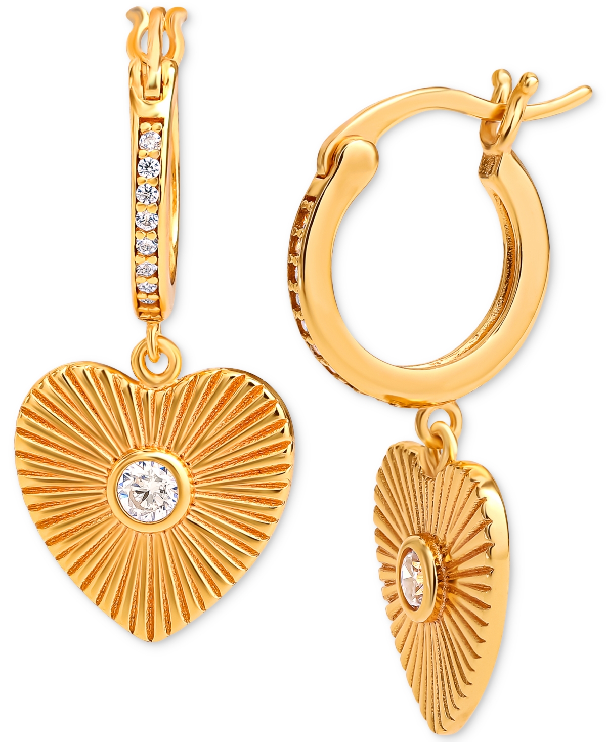 Giani Bernini Cubic Zirconia Heart Dangle Hoop Earrings In 18k Gold-plated Sterling Silver, Created For Macy's