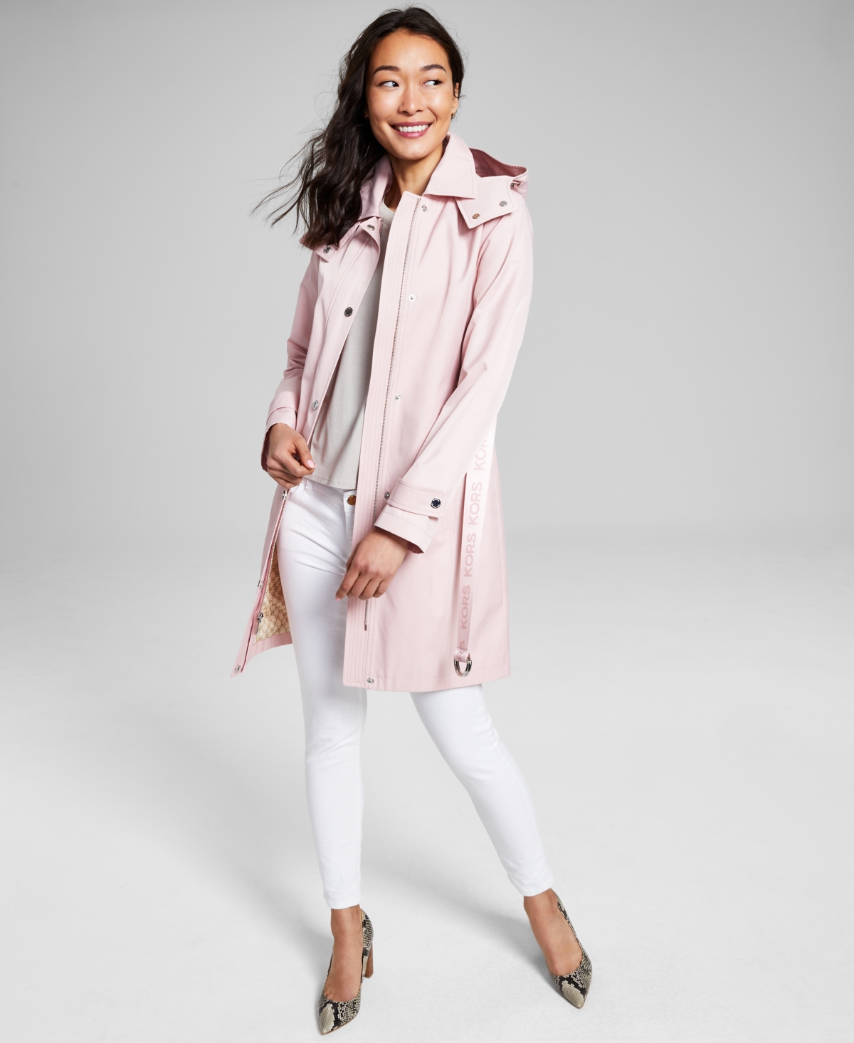 Michael Kors Michael  Women's Hooded Belted Trench Coat, Created For Macy's In Blush