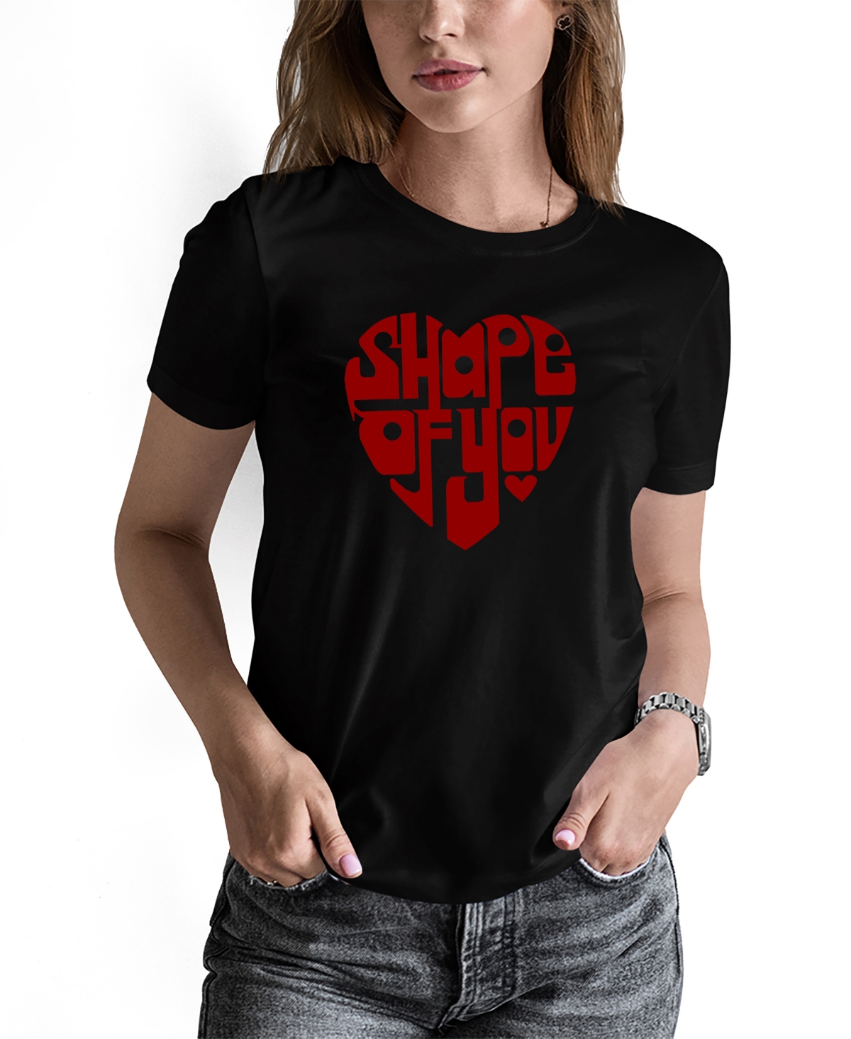 La Pop Art Women's Word Art Shape Of You Short Sleeve T-shirt In Black