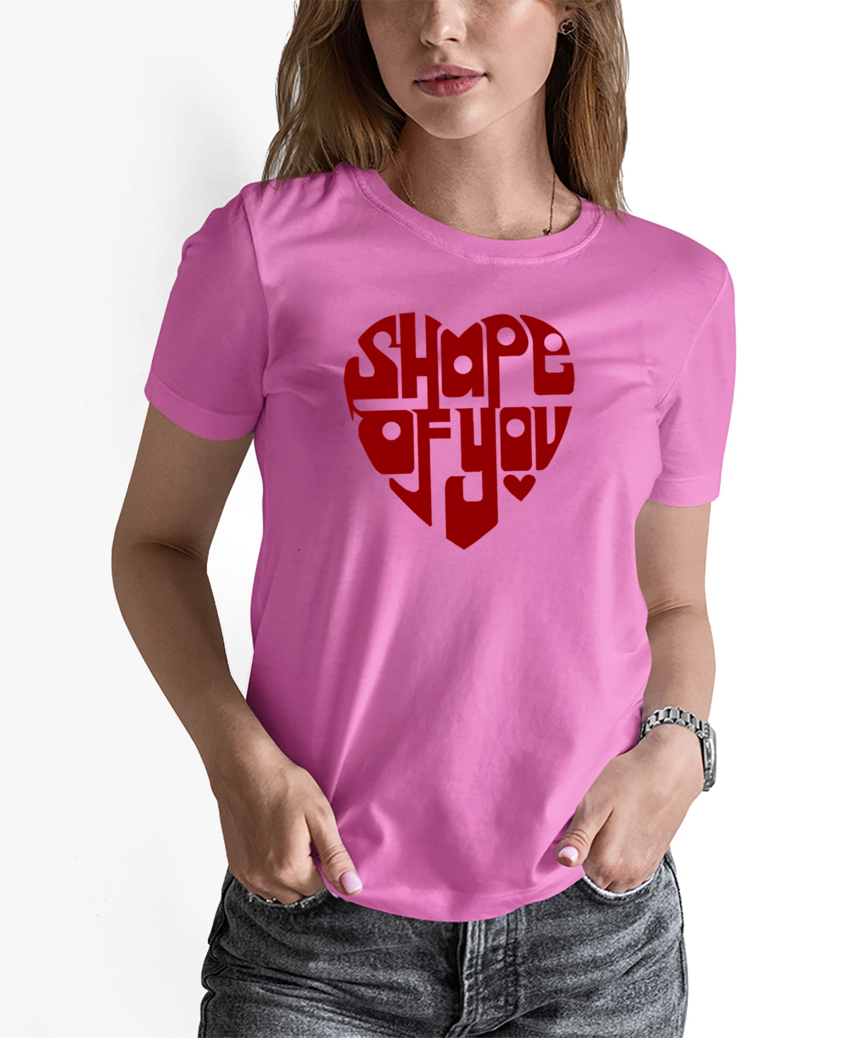 La Pop Art Women's Word Art Shape Of You Short Sleeve T-shirt In Pink