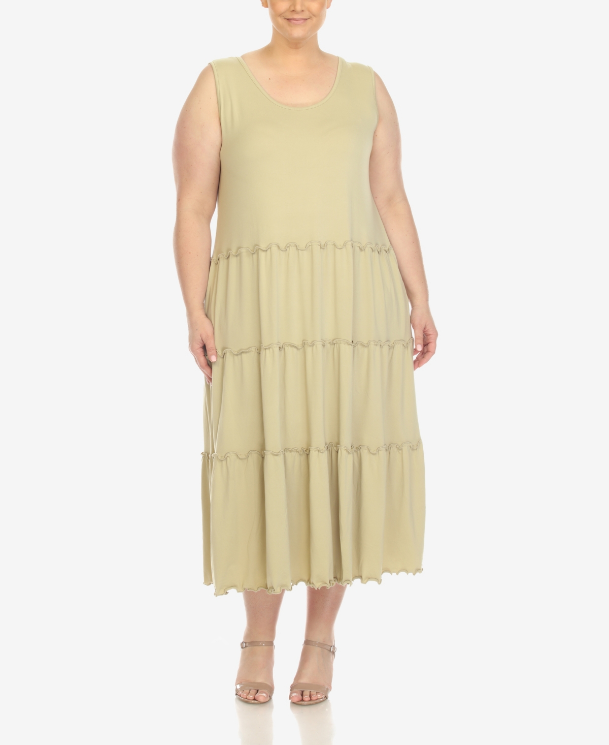 Shop White Mark Plus Size Scoop Neck Tiered Midi Dress In Sage