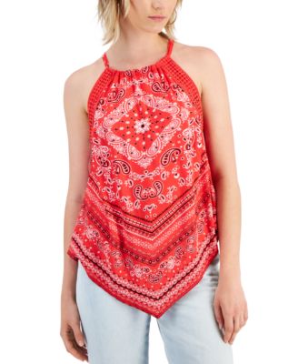 Crave Fame - Juniors' Crochet-Trim Asymmetric-Hem Top