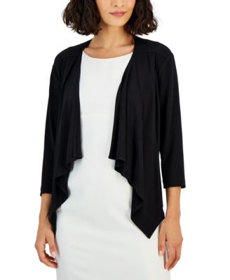 Petite Open-Front 3/4-Sleeve Waterfall Shrug