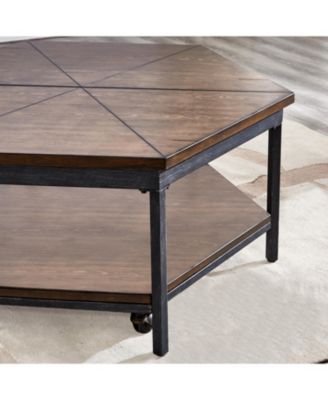 Steve Silver Ultimo 36" Hexagonal Wood and Iron Lift-Top Cocktail