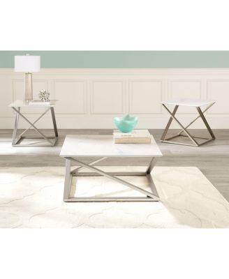 Steve Silver Zurich 24" Square Faux Marble and Matte Chrome End Table