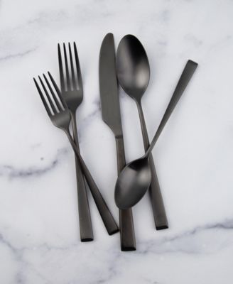Marlise Black Satin 20 Piece 18/10 Stainless Steel Flatware Set, Service for 4