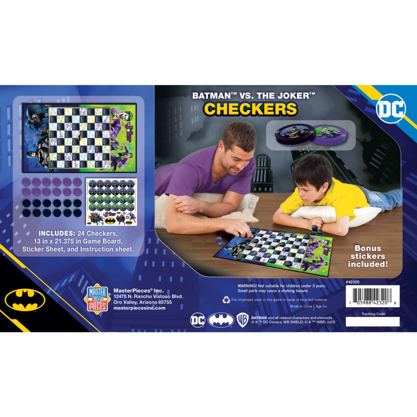 Детские настольные игры MasterPieces Puzzles Batman vs. The Joker Checkers Board Game, 24-Piece, Ages 6+ — фото 3