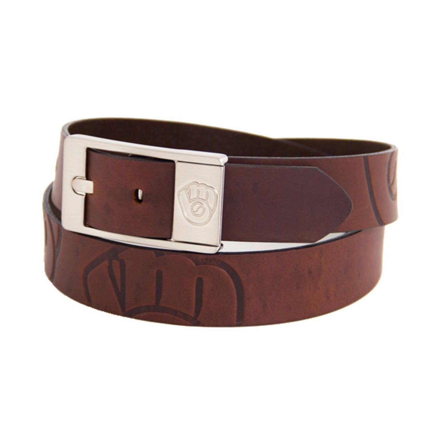 Мужской ремень Eagles Wings Brown Milwaukee Brewers Brandish Leather Belt — фото 1
