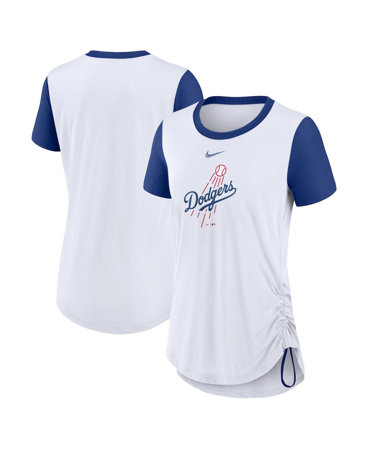 Shop Nike Women's  White Los Angeles Dodgers Hipster Swoosh Cinched Tri-blend Performance Fashion T-shirt