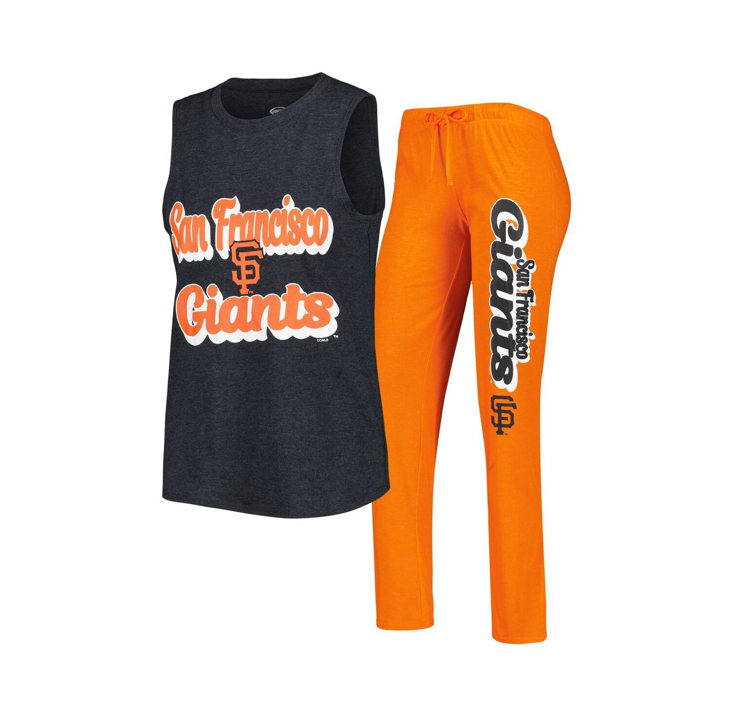 Women's Orange, Black San Francisco Giants Wordmark Meter Muscle Tank Top and Pants Sleep Set