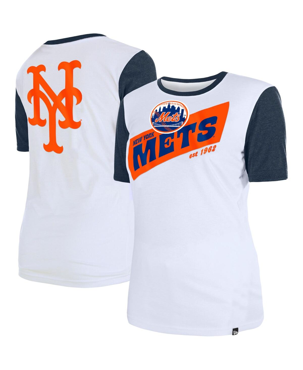Shop New Era Women's  White New York Mets Colorblock T-shirt