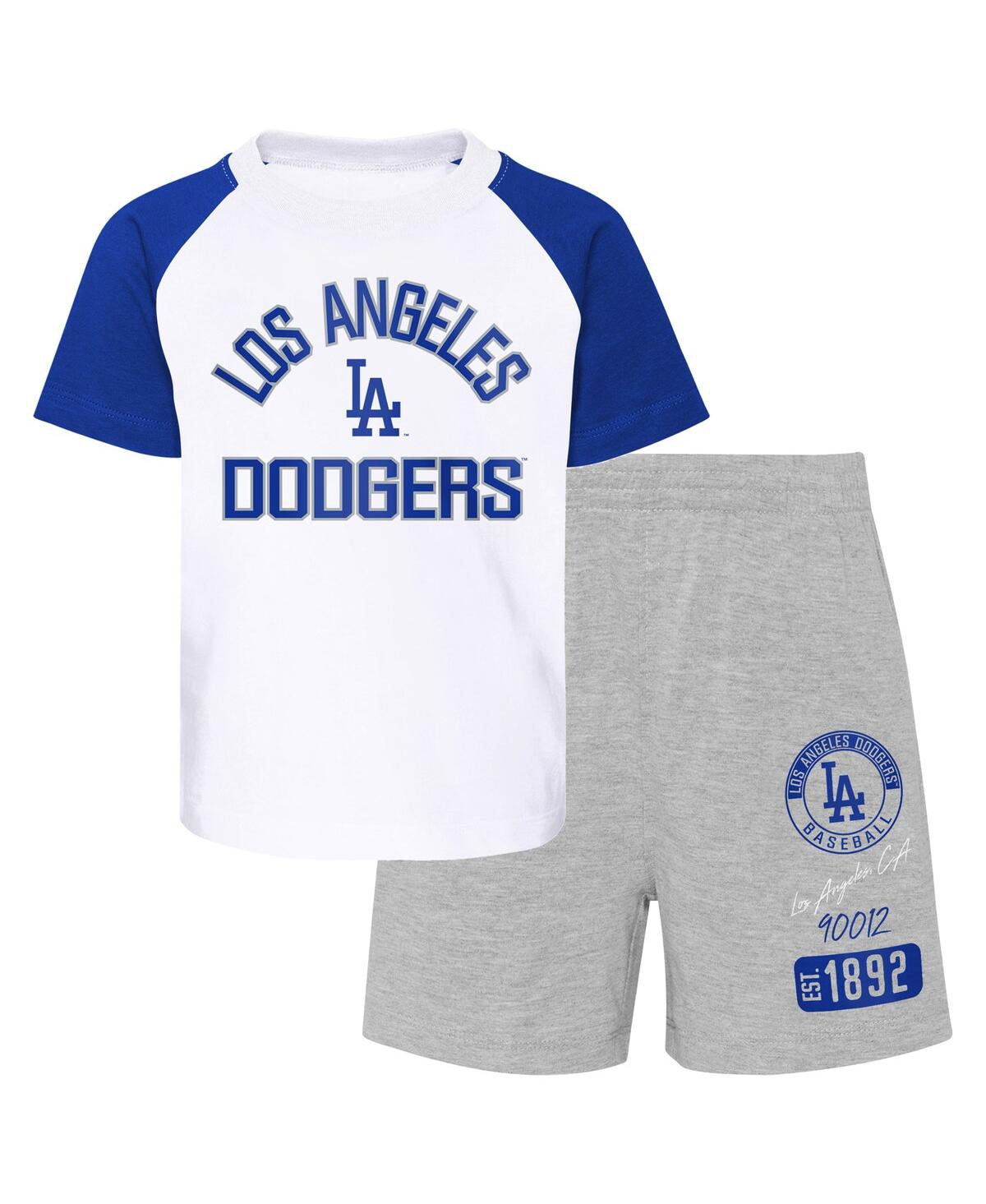 Shop Outerstuff Infant Boys And Girls White, Heather Gray Los Angeles Dodgers Ground Out Baller Raglan T-shirt And S In White,heather Gray