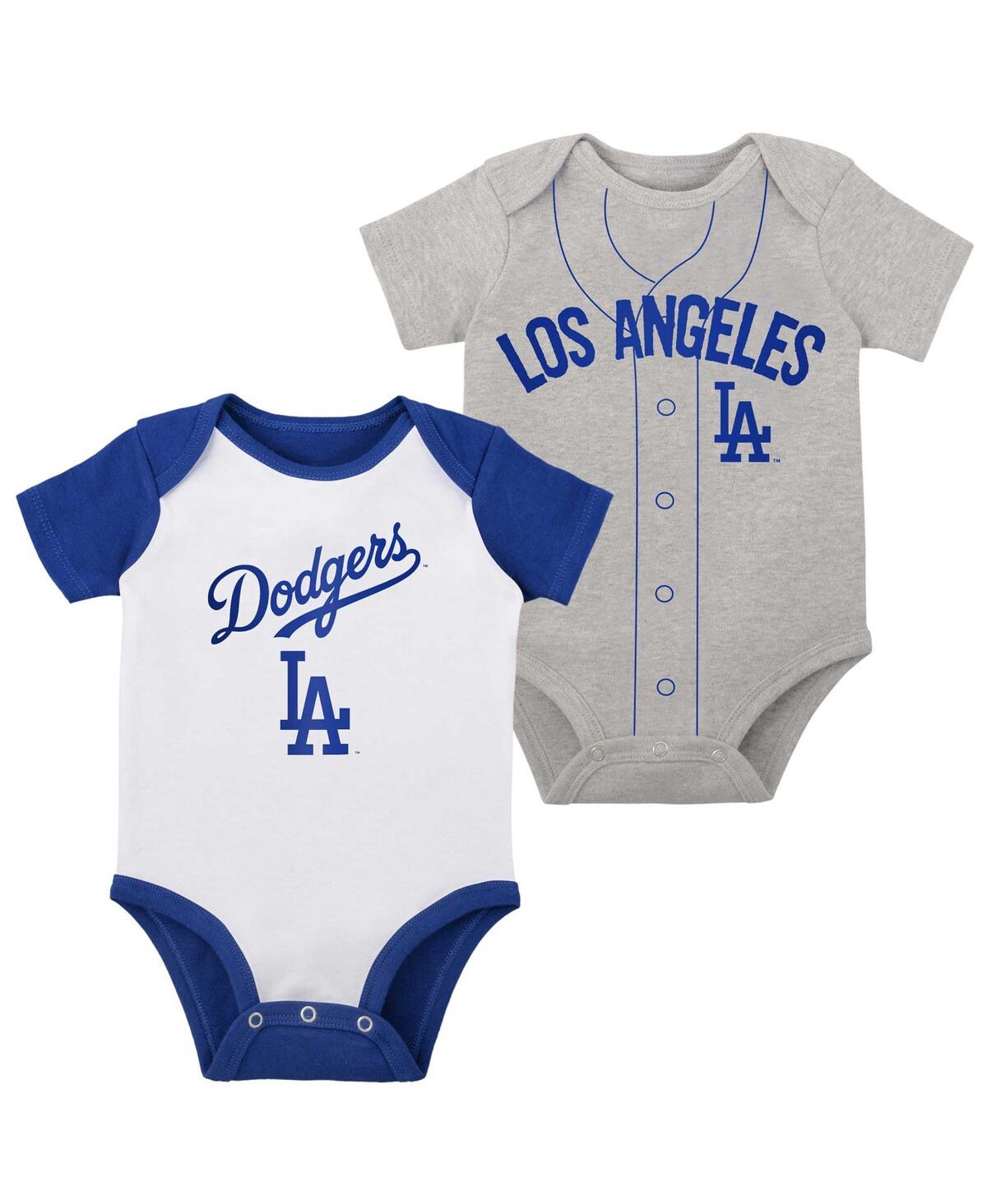 Shop Outerstuff Infant Boys And Girls White, Heather Gray Los Angeles Dodgers Two-pack Little Slugger Bodysuit Set In White,heather Gray