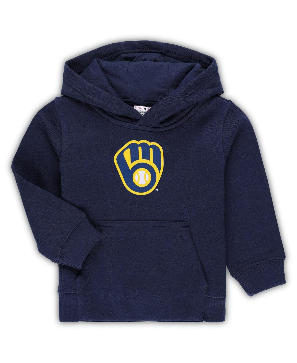 Outerstuff Babies' Toddler Boys And Girls Navy Milwaukee Brewers Team Primary Logo Fleece Pullover Hoodie