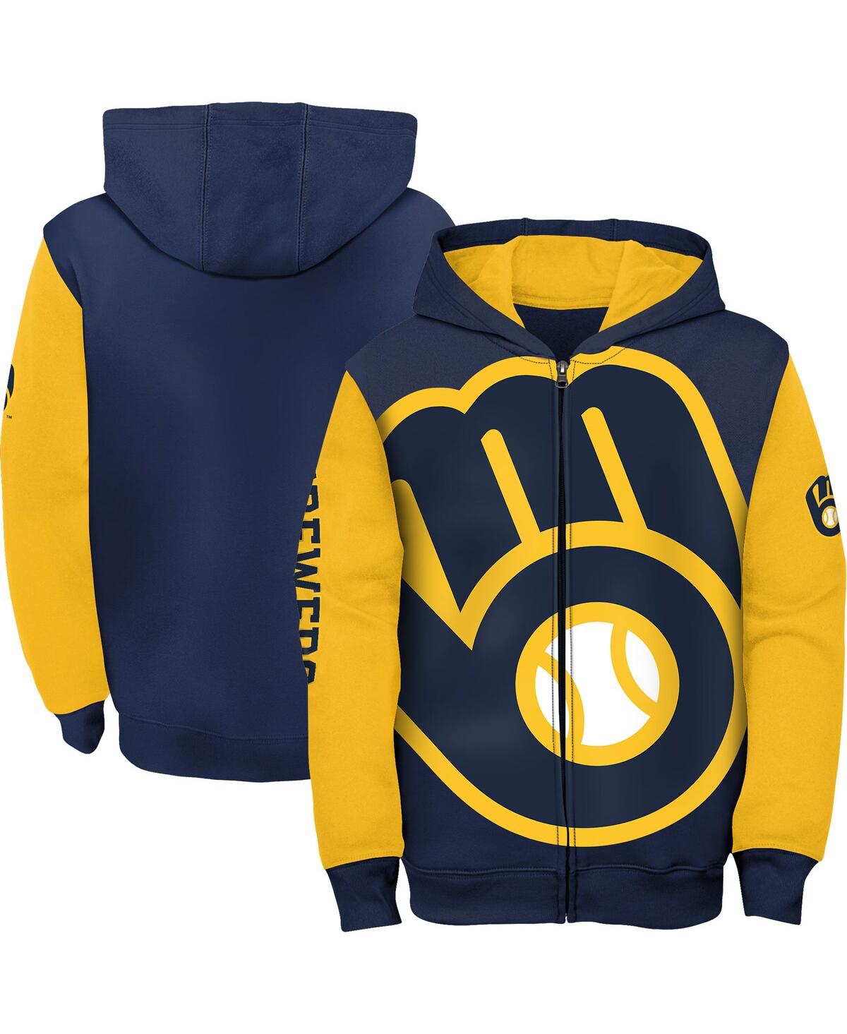 Shop Outerstuff Big Boys And Girls Navy Milwaukee Brewers Poster Board Full-zip Hoodie