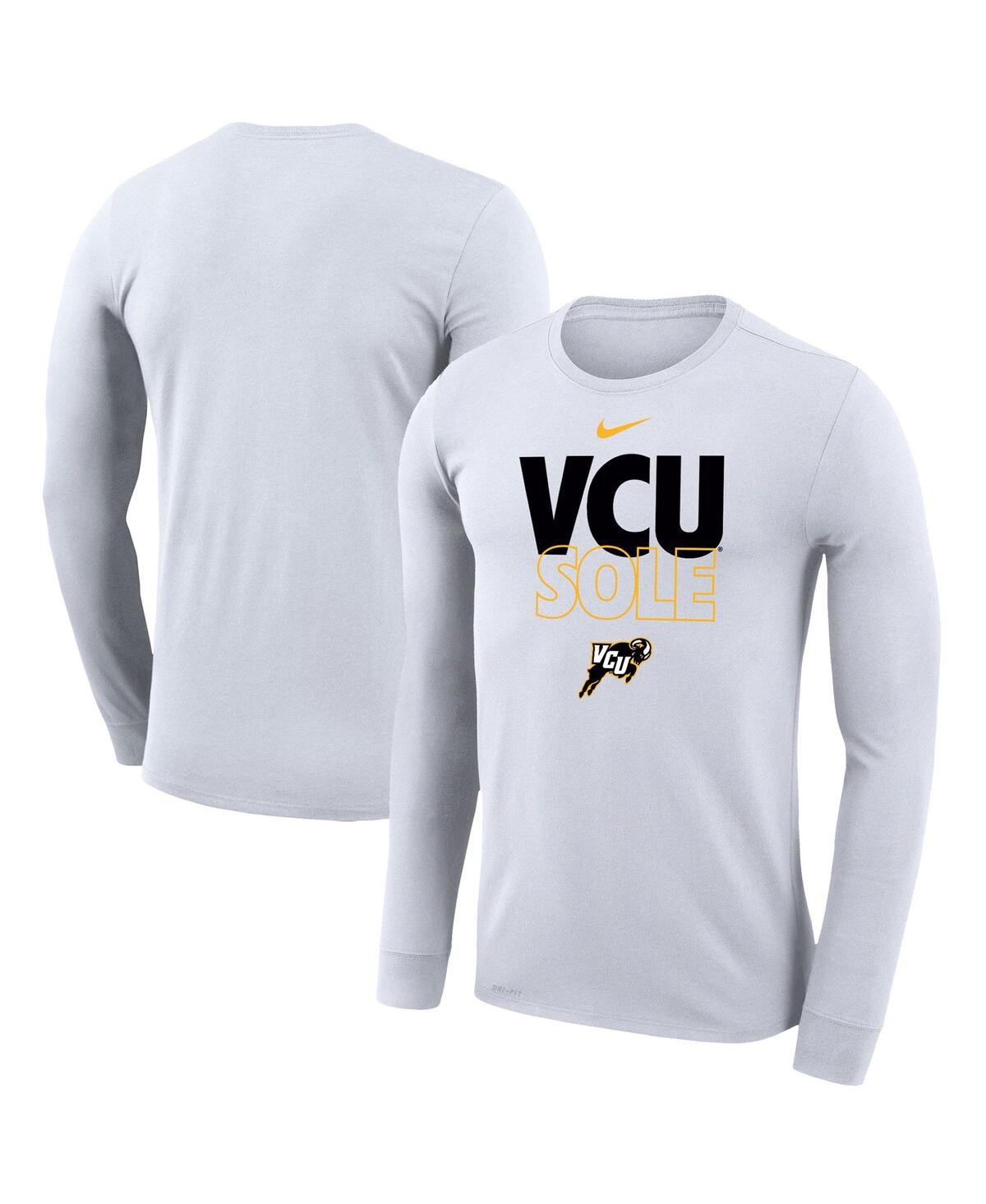 Shop Nike Men's  White Vcu Rams On Court Bench Long Sleeve T-shirt