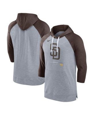 Men's Heather Gray, Heather Charcoal San Diego Padres Baseball Raglan 3/4 Sleeve Pullover Hoodie