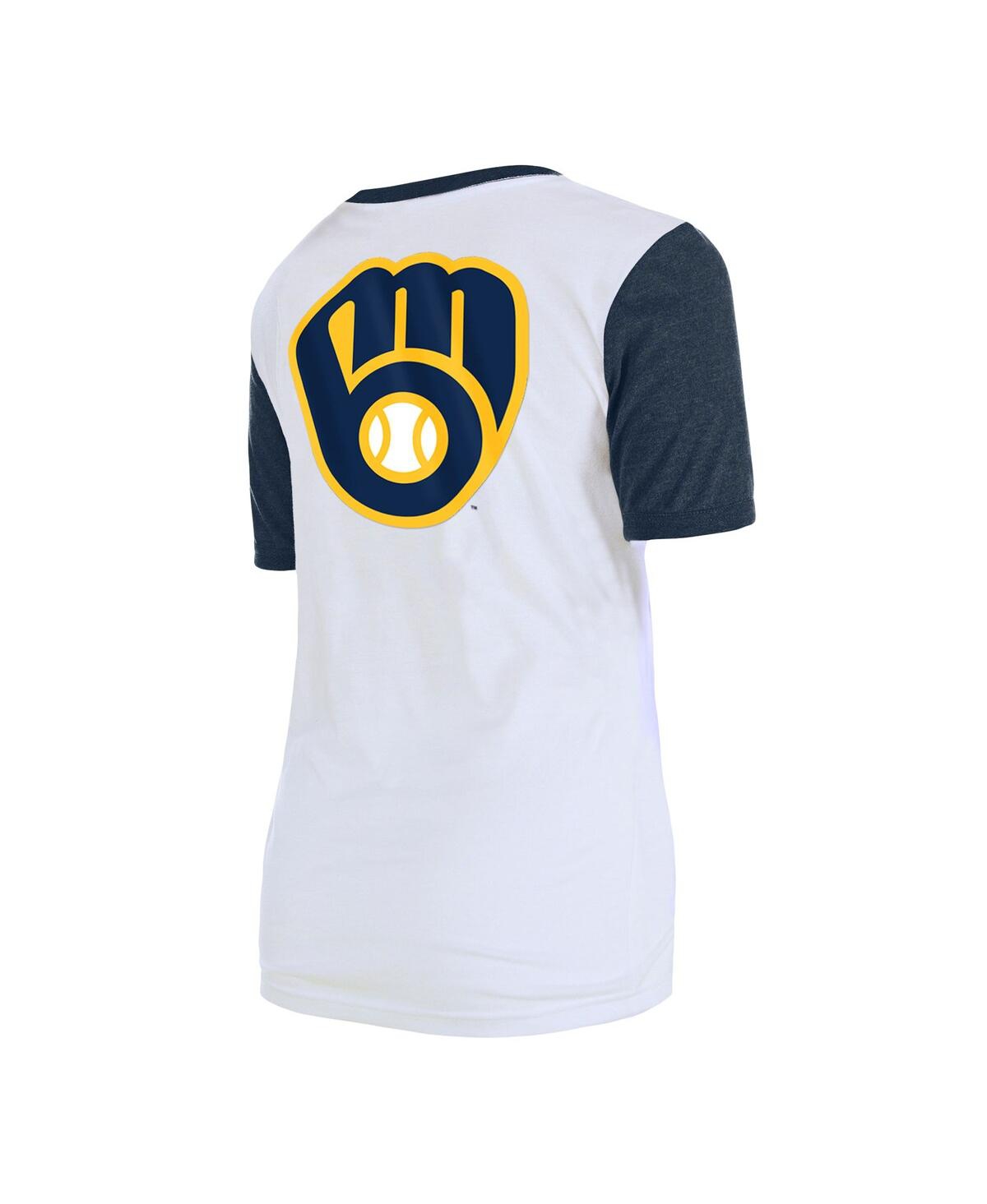 NEW ERA WOMEN'S NEW ERA WHITE MILWAUKEE BREWERS COLORBLOCK T-SHIRT 