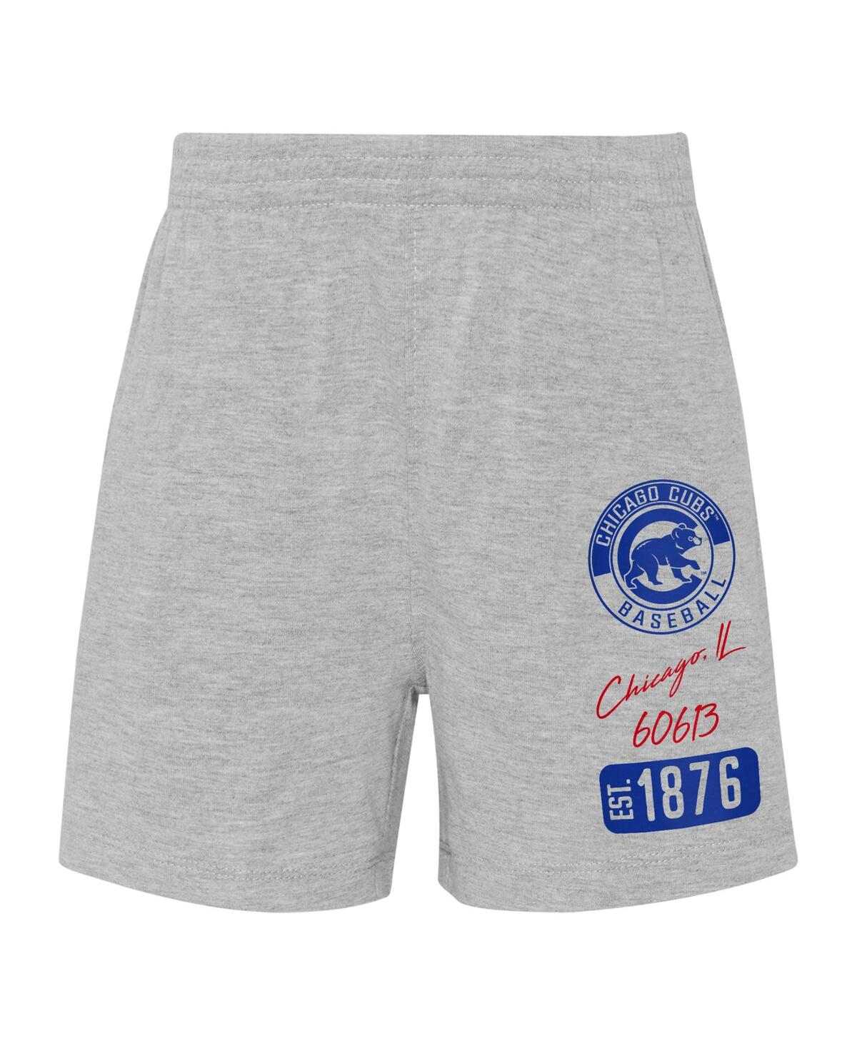 Toddler Boys and Girlsand Heather Gray Chicago Cubs Two-Piece Groundout Baller Raglan T-shirt and Shorts Set - Red, Heather Gray