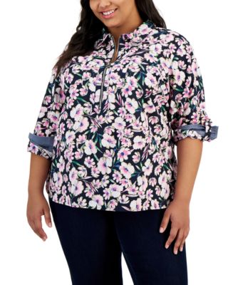 売れ筋商品|||トミー ヒルフィガー カットソー トップス レディース Plus Size Floral-Print Popover Tunic, Exclusively at Macy's Blue Multi Floral Plus Size Shirts & Tops - Macy's