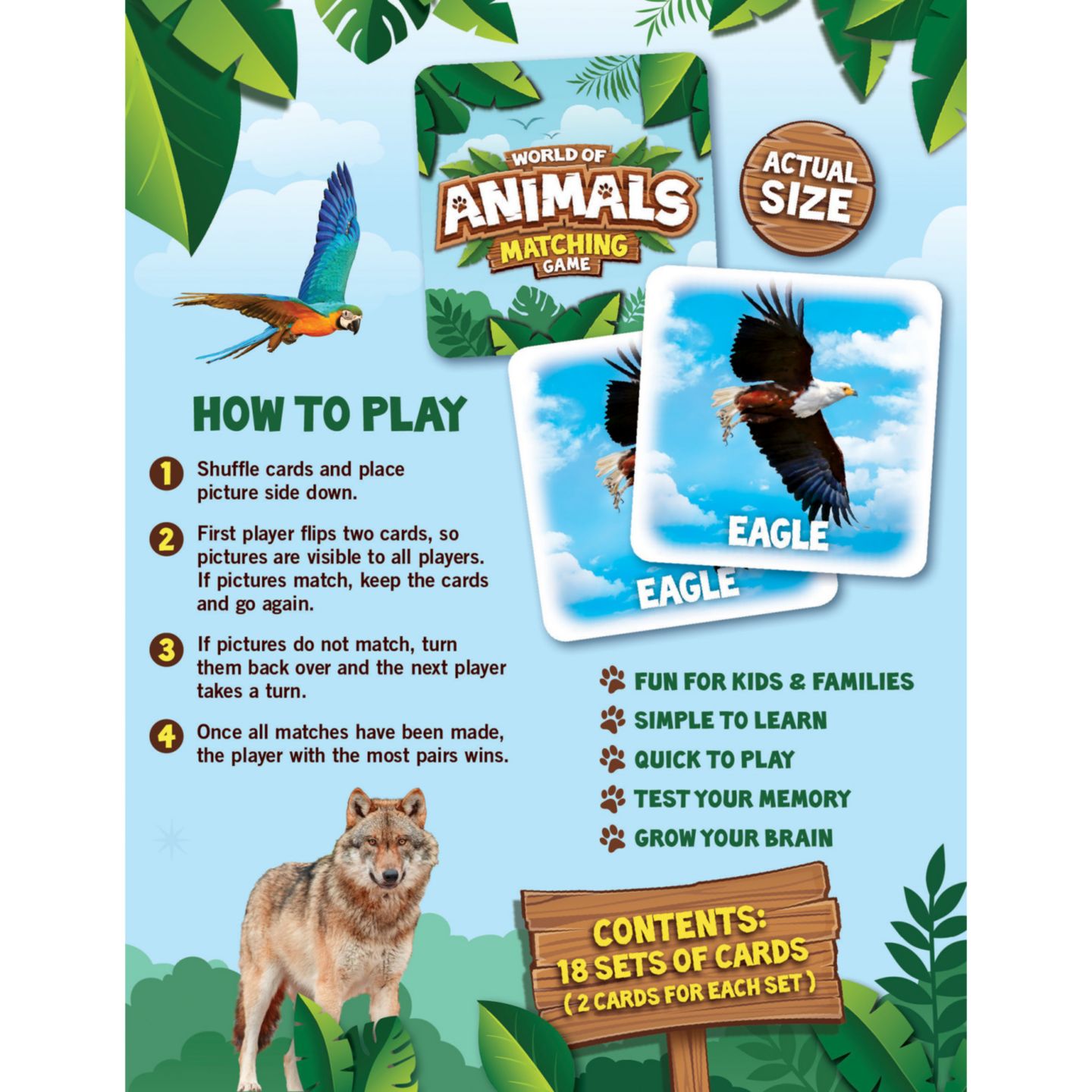 Детская карточная игра MasterPieces Puzzles World of Animals Matching Game, цвет: Разноцветный — фото 3