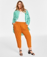 On 34th Plus Size Solid Double-Weave Ankle Pants, Created for Macy's - Pecan Roast