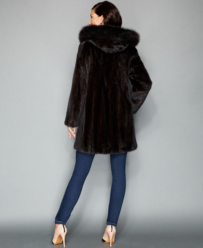 The Fur Vault Fox-Trimmed Hooded Mink Coat - Macy's