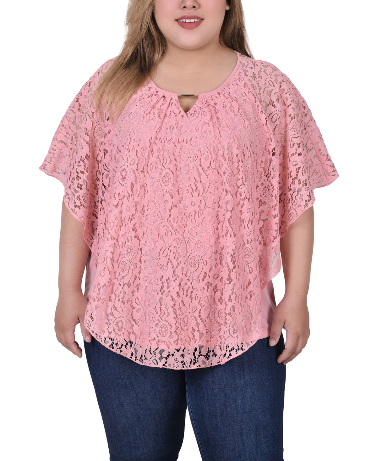 NY COLLECTION PLUS SIZE LACE PONCHO TOP WITH BAR