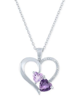Macy's - Lab-Grown Amethyst (1-1/4 ct. t.w.) & Diamond Accent Heart Pendant Necklace in Sterling Silver, 16" + 2" extender