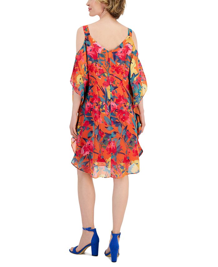 Robbie Bee Women's Printed Cold-Shoulder Chiffon Dress - Macy's