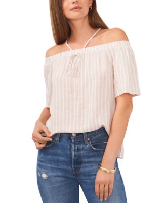 Vince Camuto - Women's Striped Off-The-Shoulder Flutter-Sleeve Top