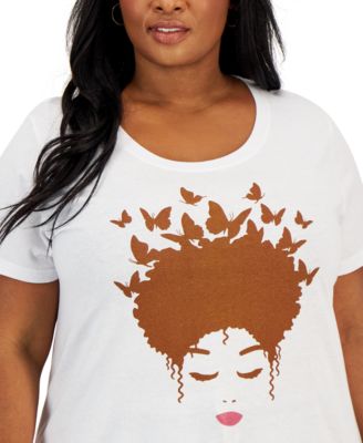 Trendy Plus Size Butterfly Afro Hair Graphic T-Shirt