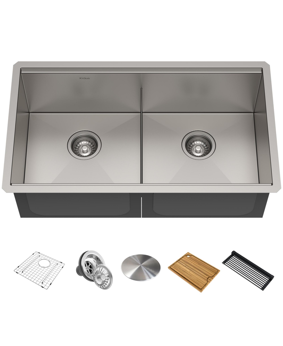 Kore 33 in. Workstation Under mount 16 Gauge 50/50 Double Bowl Stainless Steel Kitchen Sink with Accessories - Stainless steel